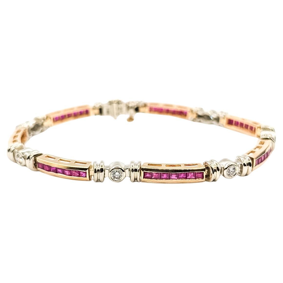 Ruby & Diamond Tennis Bracelet in 14k Yellow Gold