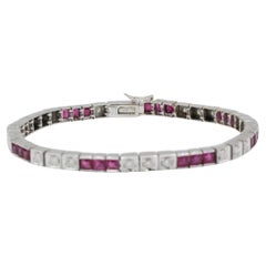 Rubin- und Diamant-Tennisarmband aus 18 Karat Weißgold - Modernes französisches Design