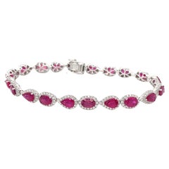 Ruby & Diamond Tennis Necklace in 14 Karat White Gold