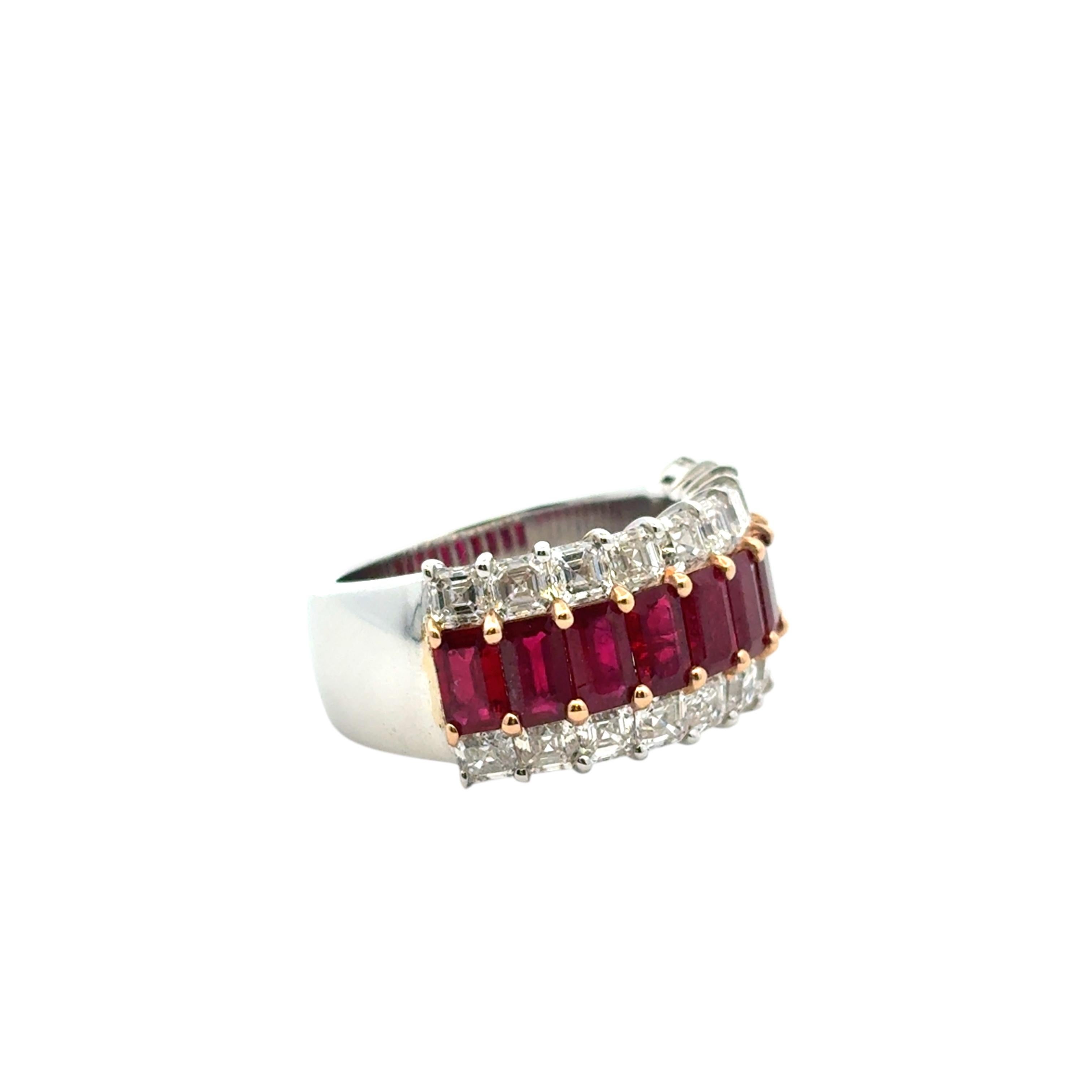 Ruby & Diamond Three Row Wide Ring 18 Karat en stock en vente 4