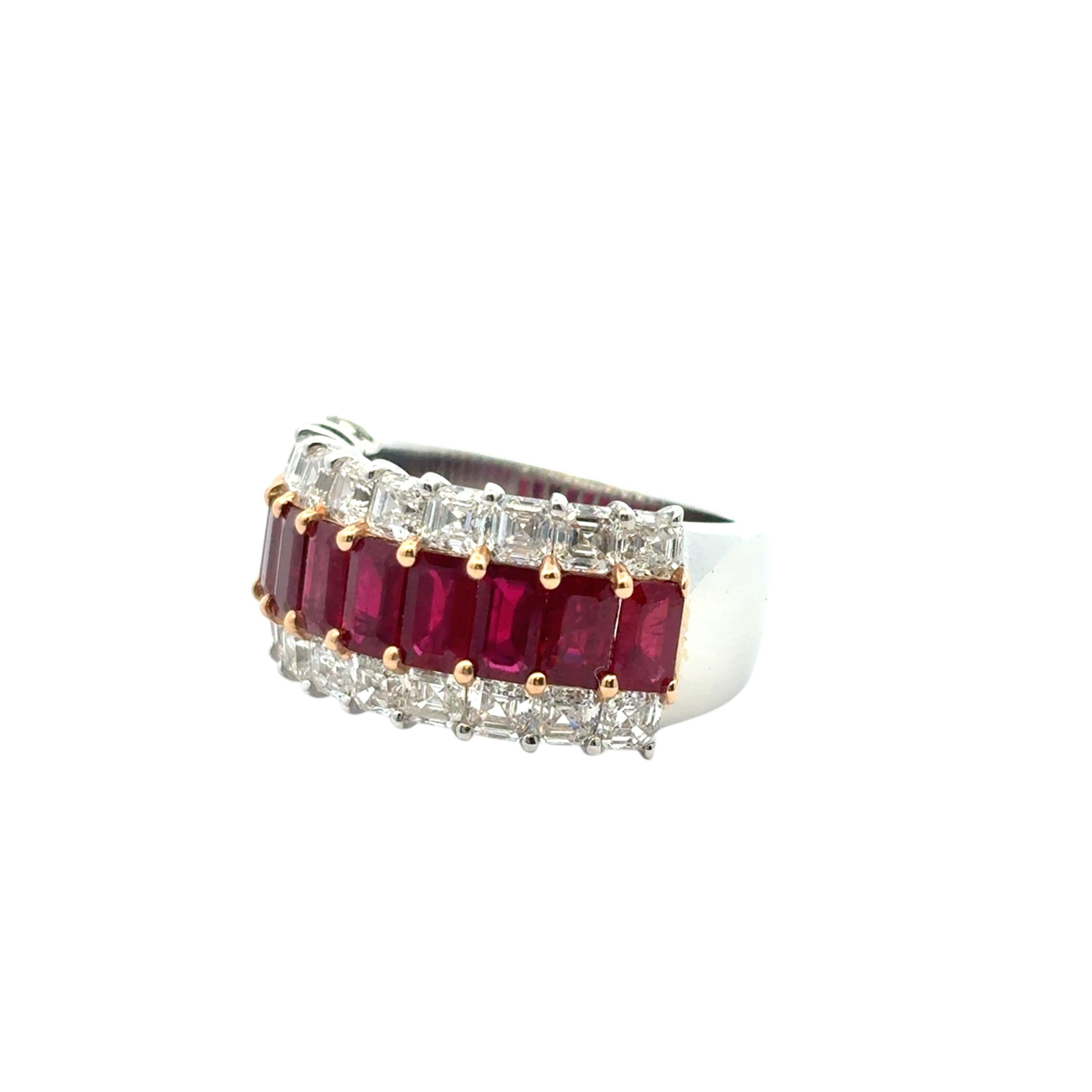 Ruby & Diamond Three Row Wide Ring 18 Karat en stock en vente 11