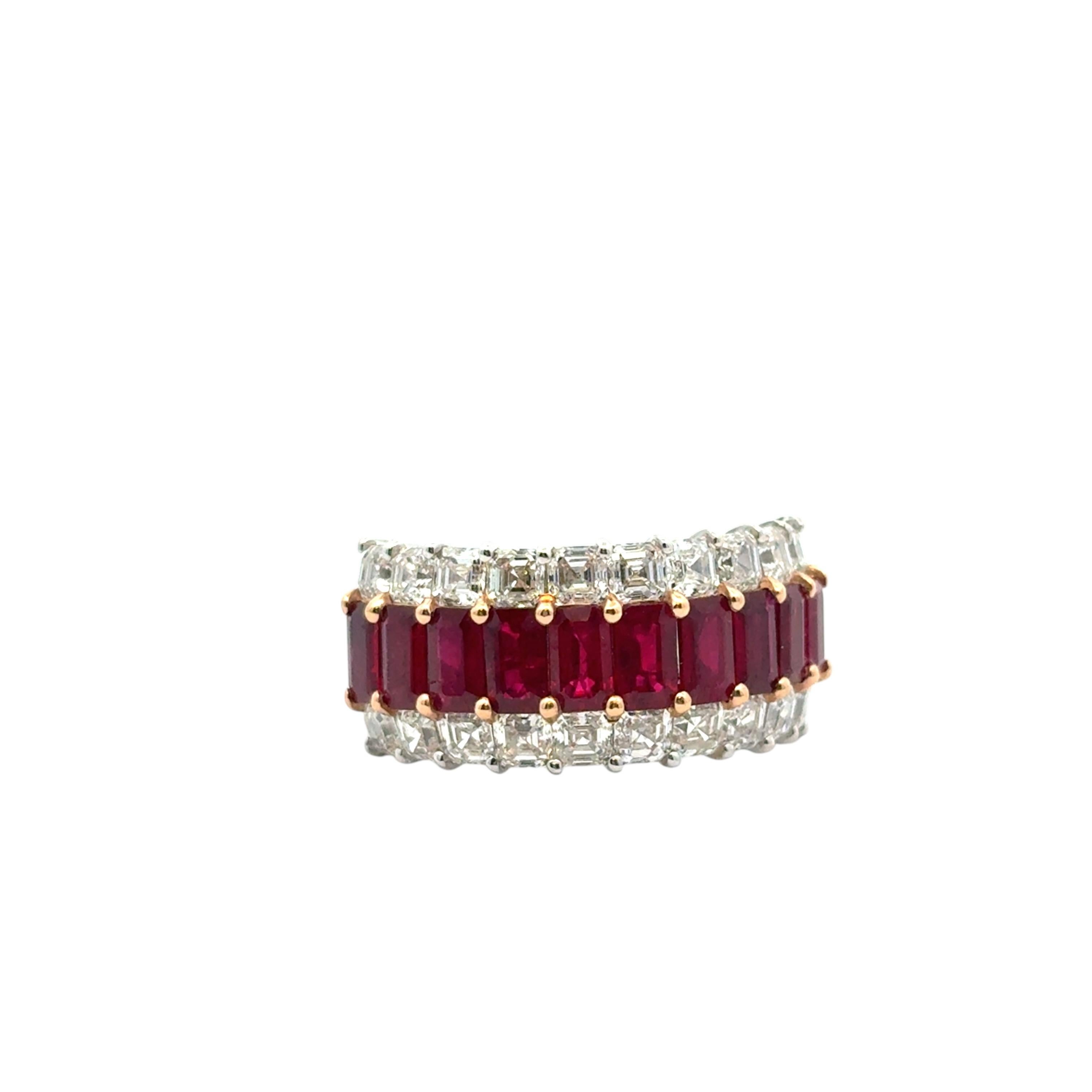 Ruby & Diamond Three Row Wide Ring 18 Karat en stock en vente 2