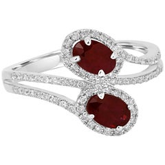 Ruby Diamond Toi ET Moi Two-Stone Halo Gold Fashion Bridal Ring
