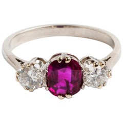 Ruby & Diamond Trilogy Ring, Est .50 Carat, Vintage circa 1950s, Classical Piece