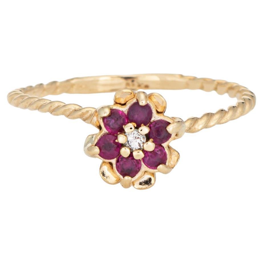 Ruby Diamond Tulip Ring Sz 5.5 Vintage 14k Yellow Gold Stacking Band Jewelry