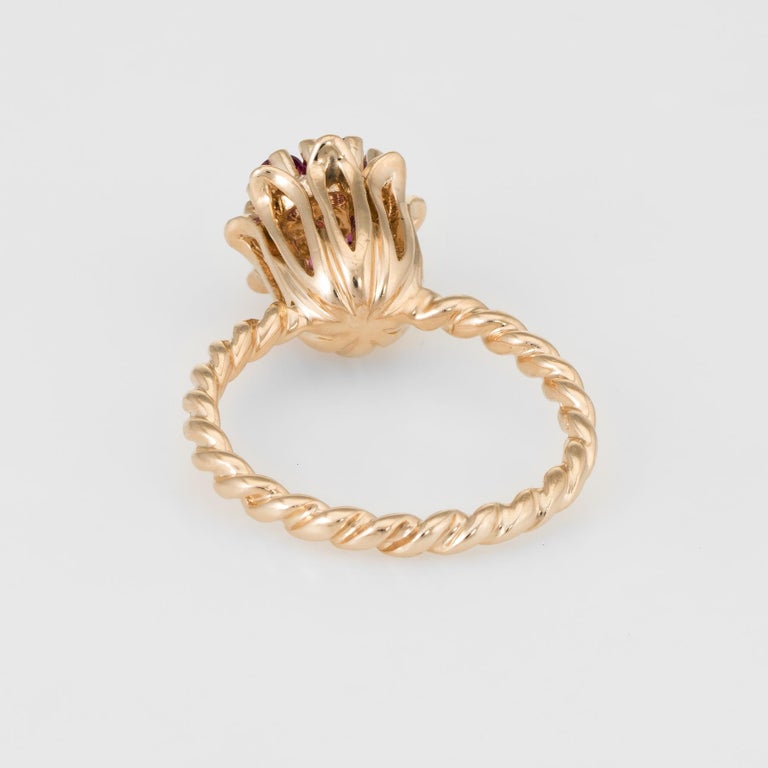 Ruby Diamond Tulip Stacking Ring Vintage 14 Karat Gold Estate Fine