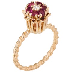 Ruby Diamond Tulip Stacking Ring Vintage 14 Karat Gold Estate Fine Jewelry