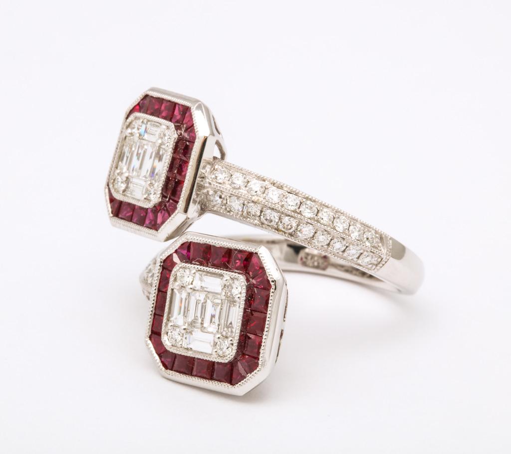 Ruby Diamond Twin Crossover Ring In New Condition In Bal Harbour, FL