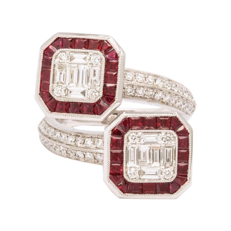 Ruby Diamond Twin Crossover Ring