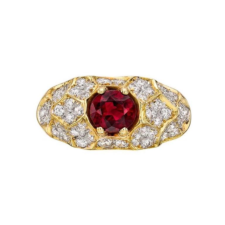 Women's Ruby Diamond Two Color Gold Domed Dress Ring