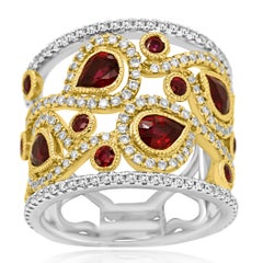 Ruby Diamond Two-Color Gold Fashion Cocktail Band Ring