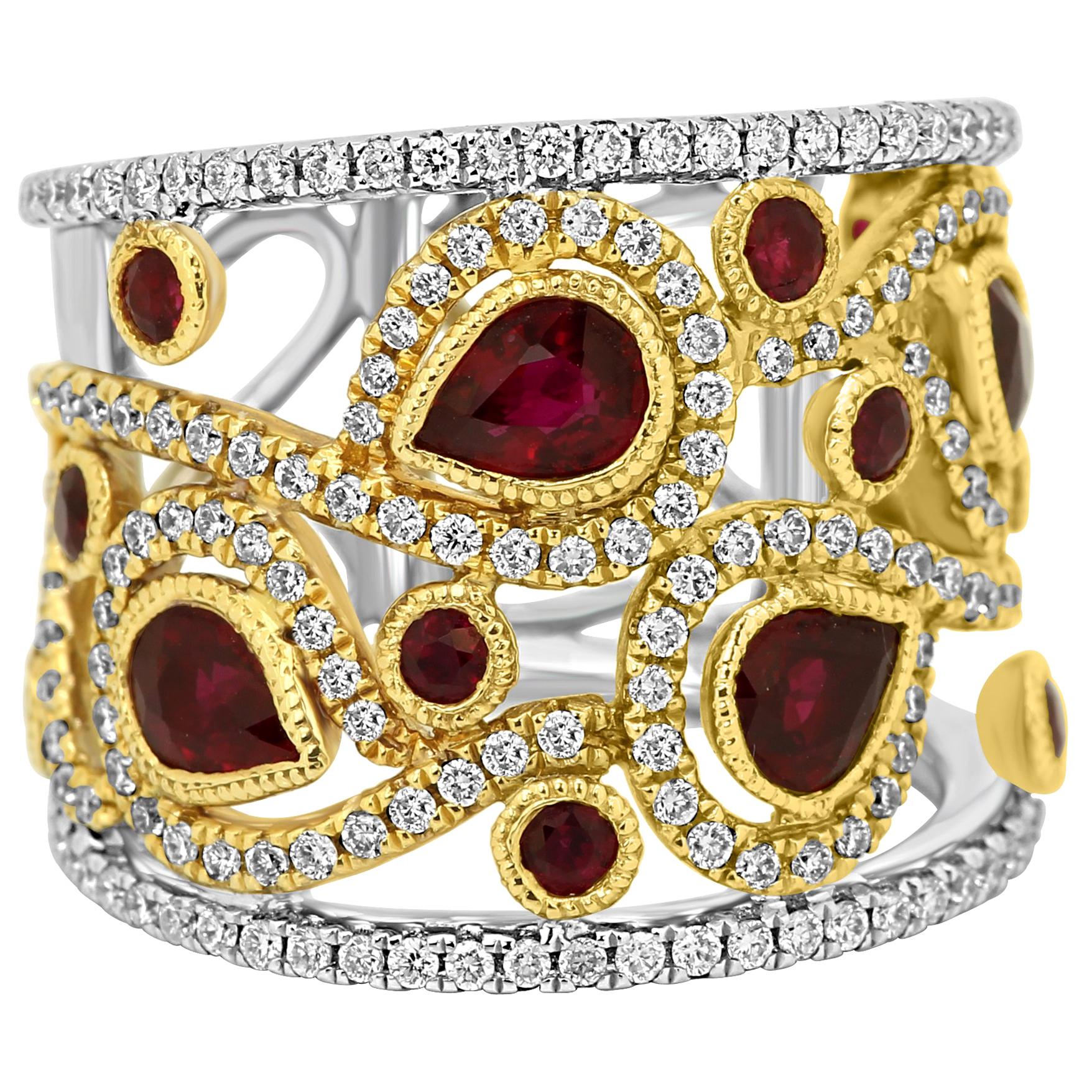 Ruby Diamond Two-Color Gold Fashion Cocktail Band Ring