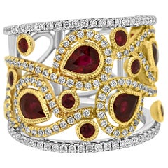 Ruby Diamond Two-Color Gold Fashion Cocktail Band Ring Ruby Diamond Two-Color Gold Fashion Cocktail Band Ring