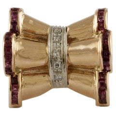 Ruby Diamond Two Color Gold Ribbon Fashion Ring