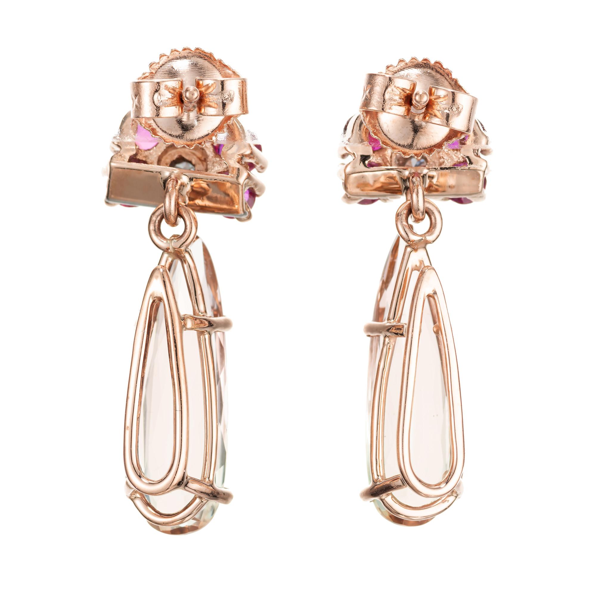 Taille ronde Boucles d'oreilles en or avec rubis, diamants et tourmaline bicolore en vente