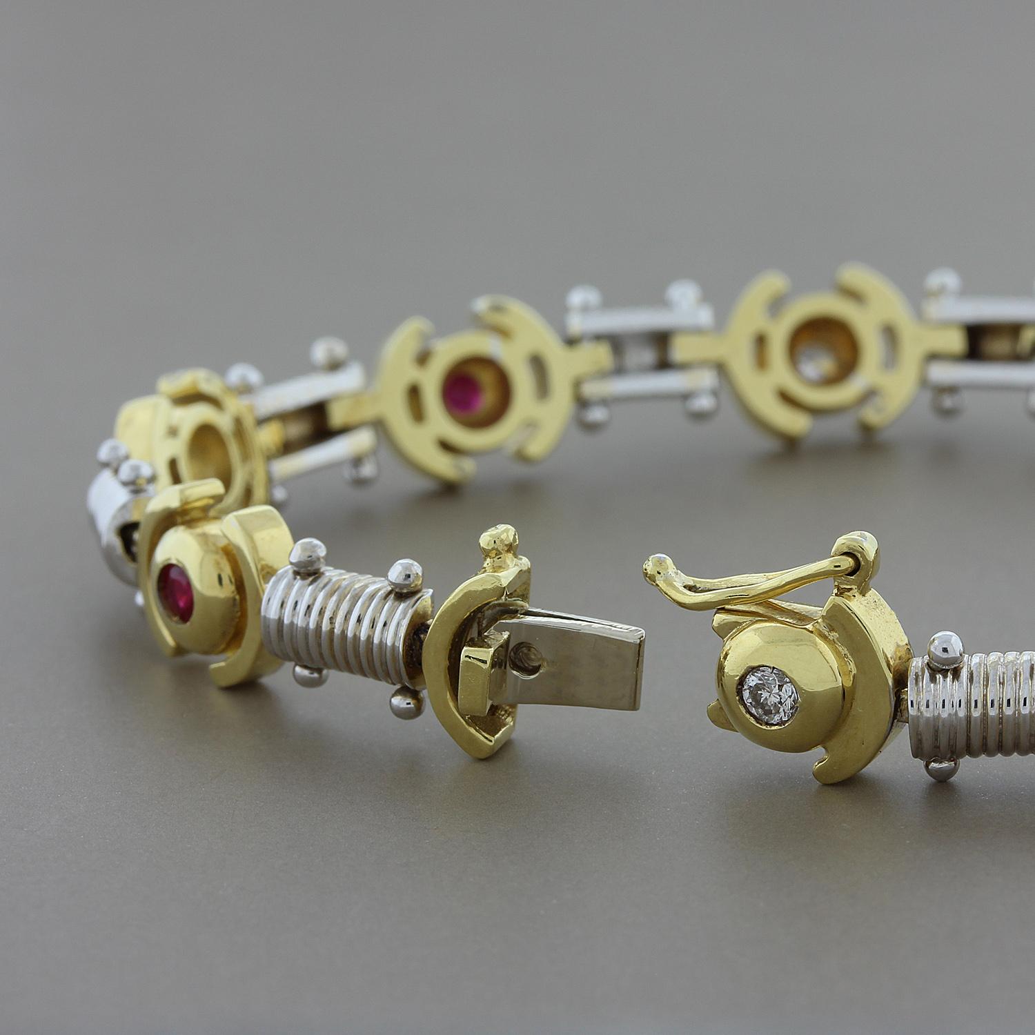 Women's Ruby Diamond Two-Tone Gold Bracelet