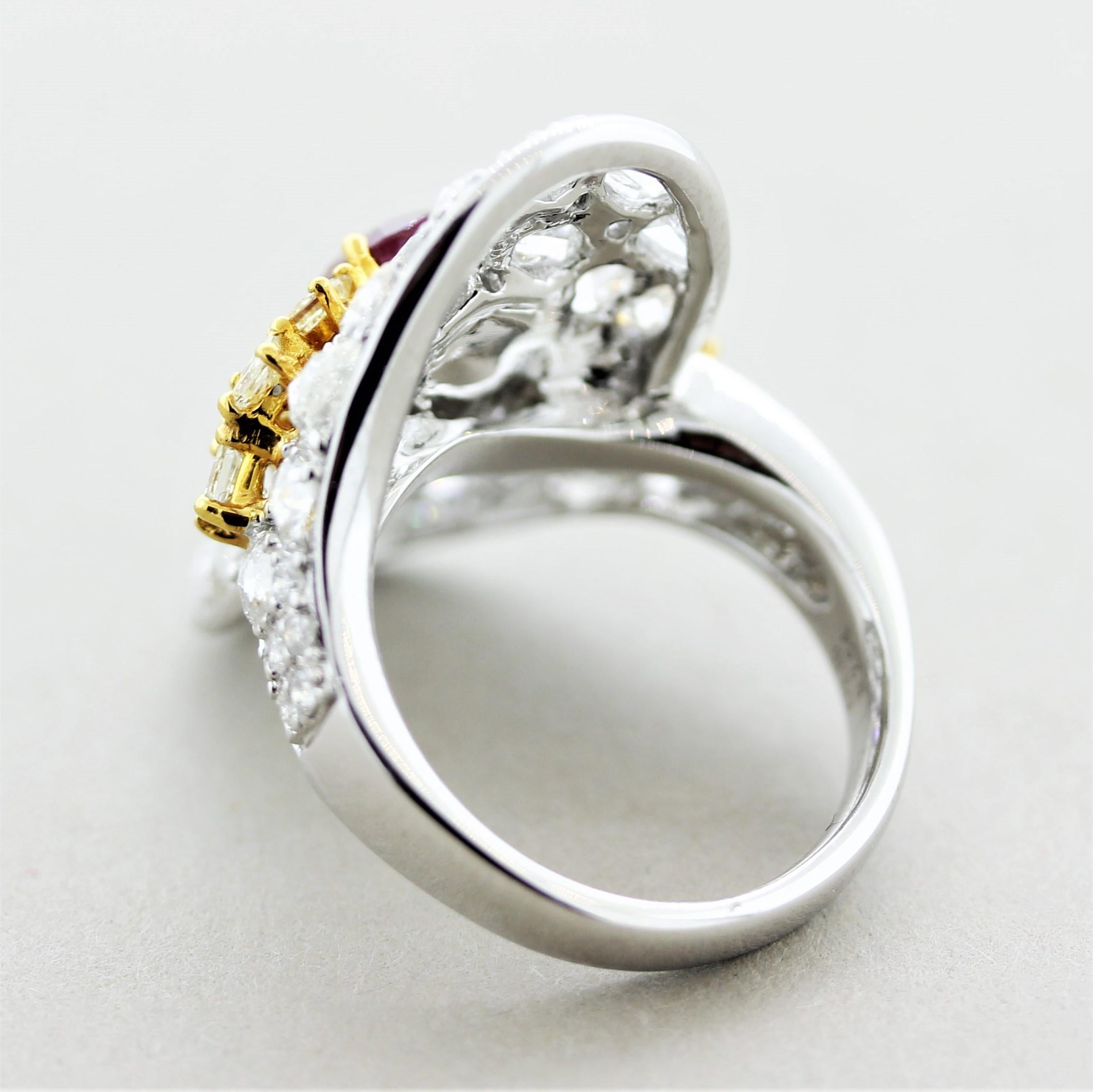Ruby Diamond Two-Tone Gold Cocktail Ring In New Condition For Sale In Beverly Hills, CA