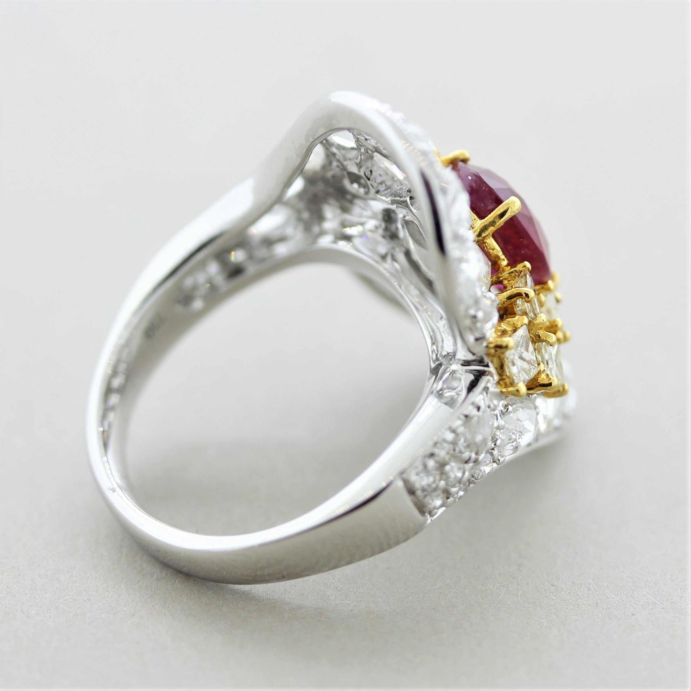 Ruby Diamond Two-Tone Gold Cocktail Ring For Sale 1