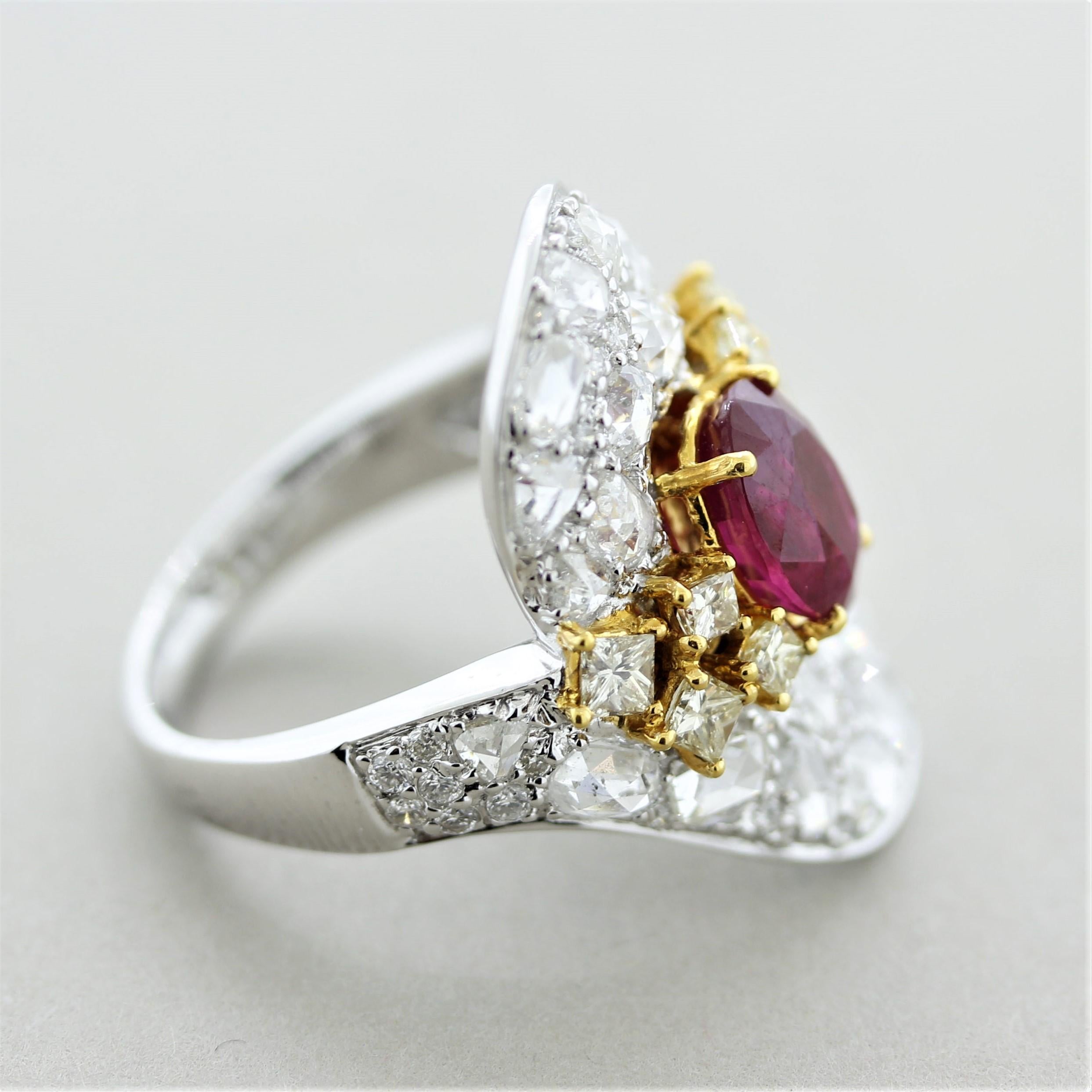 Ruby Diamond Two-Tone Gold Cocktail Ring For Sale 2