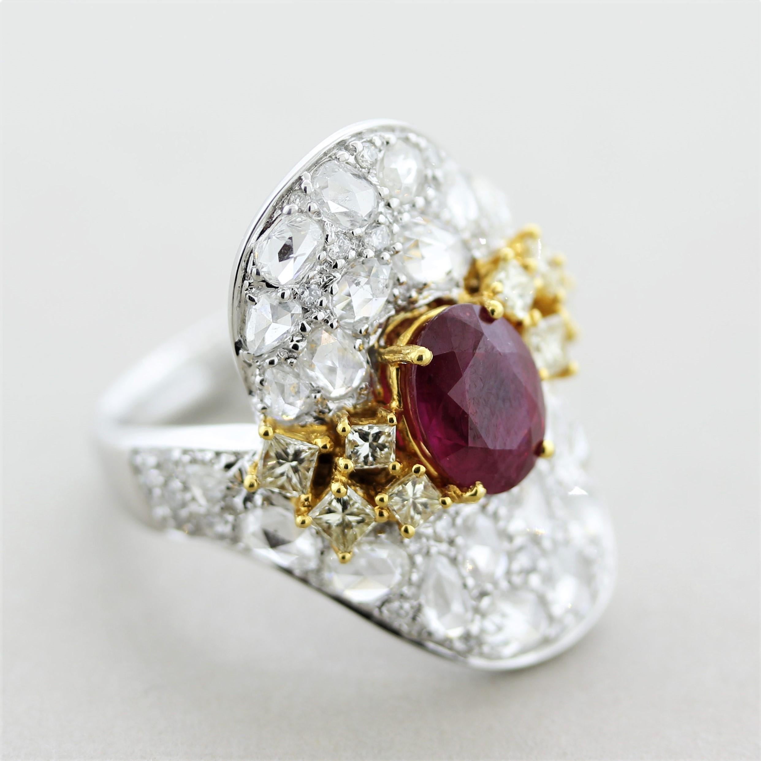 Ruby Diamond Two-Tone Gold Cocktail Ring For Sale 3