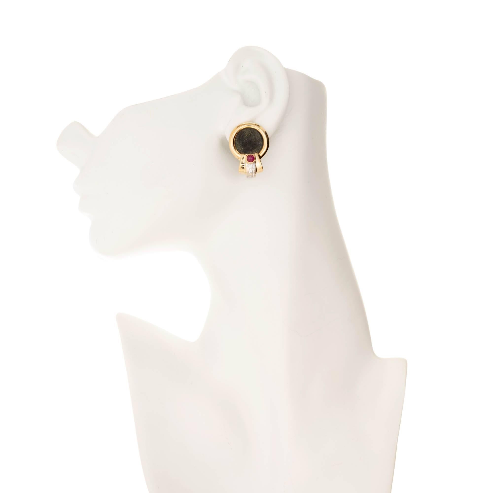 Women's Ruby Diamond Two-Tone Gold Coin Clip Post Earrings