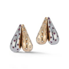 Ruby & Diamond Two Tone Retro Heart Earrings