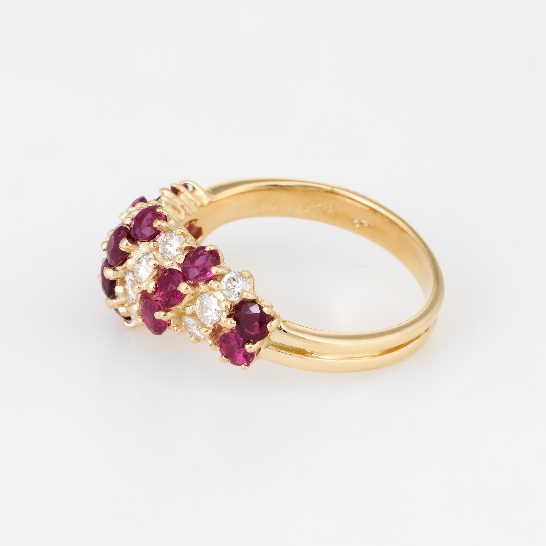 Women's Ruby Diamond Vintage Candy Cane Ring 18 Karat Yellow Gold Estate Fine Jewelry