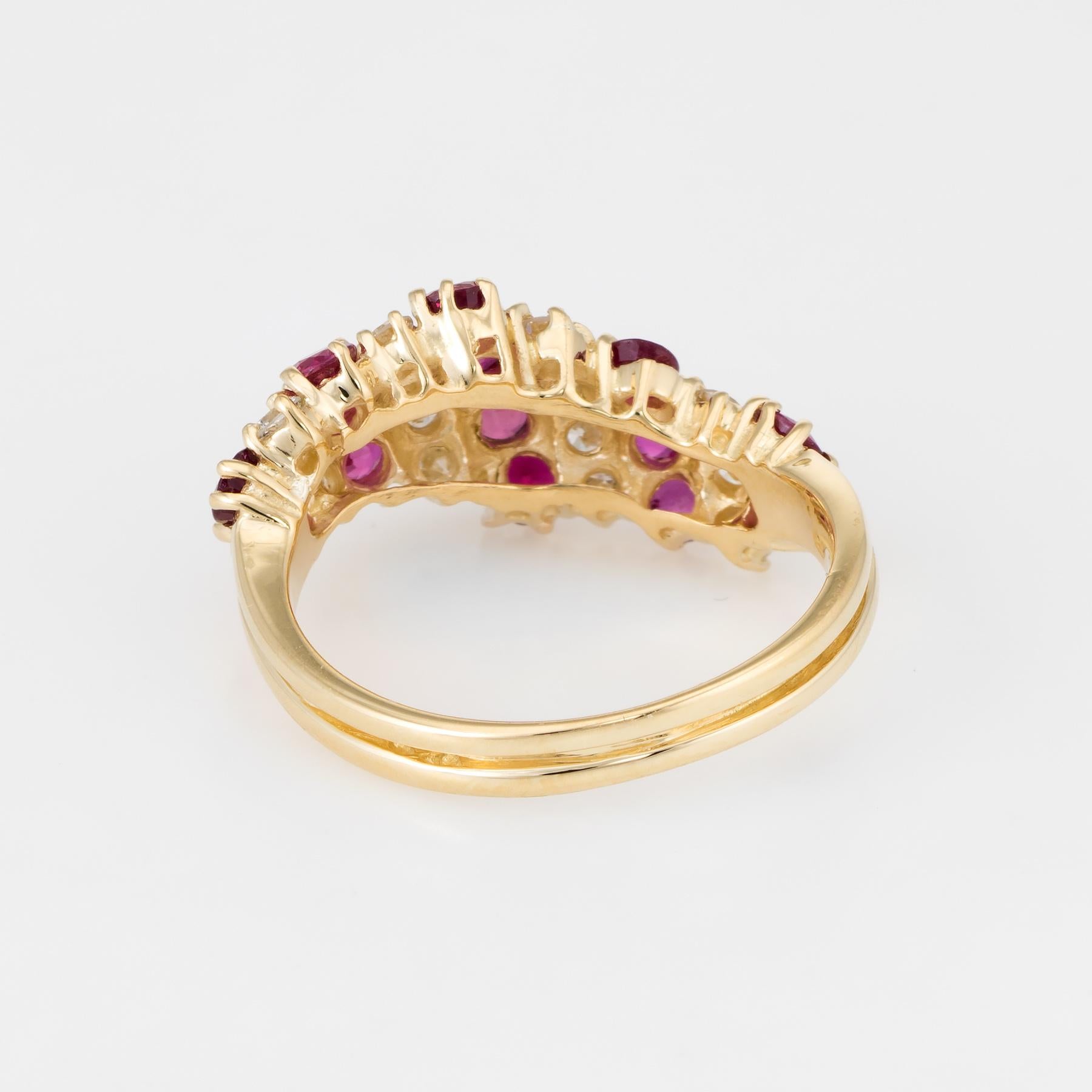 Ruby Diamond Vintage Candy Cane Ring 18 Karat Yellow Gold Estate Fine Jewelry 1
