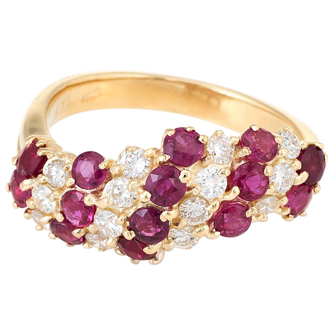 Ruby Diamond Vintage Candy Cane Ring 18 Karat Yellow Gold Estate Fine Jewelry