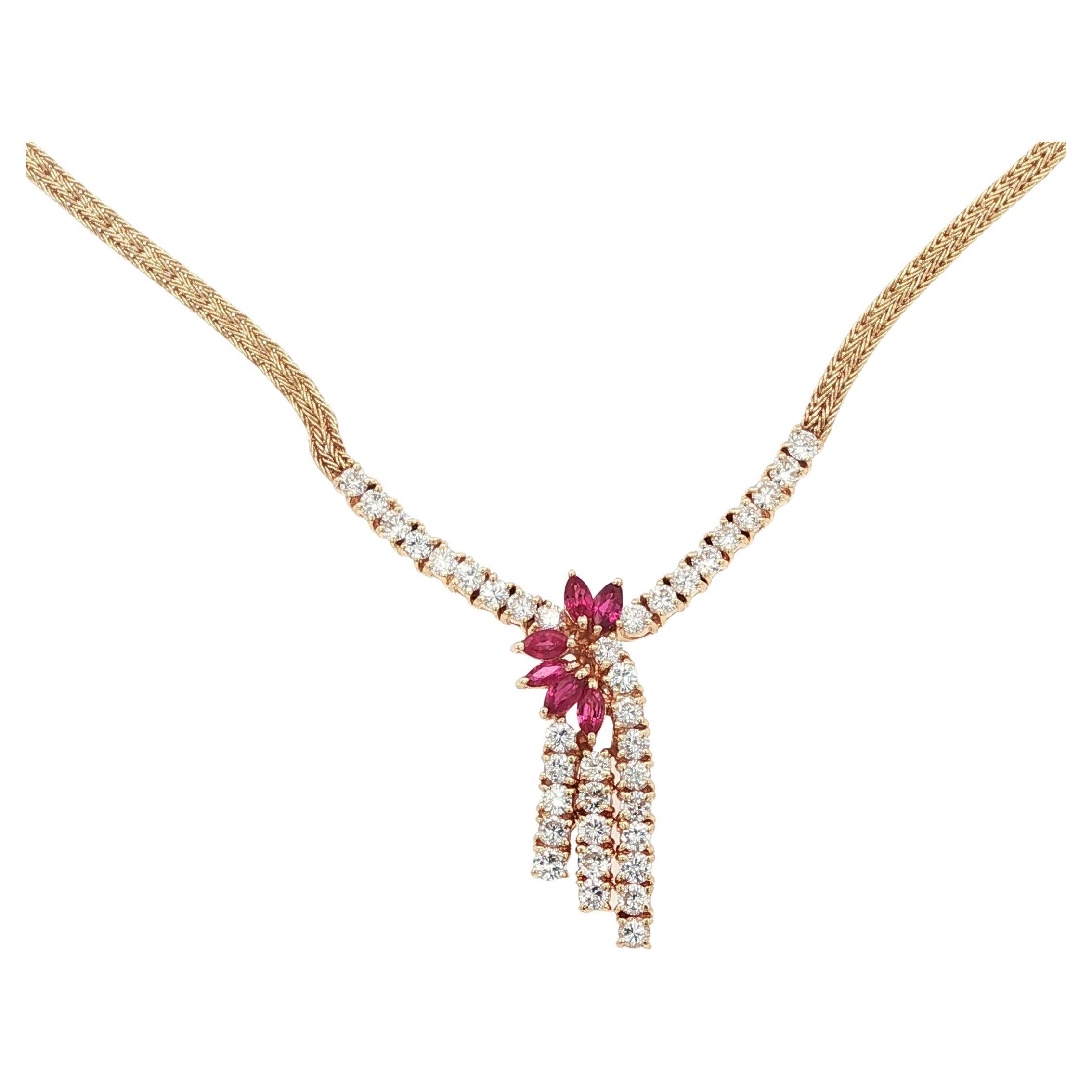 Ruby & Diamond Waterfall Necklace 14K Yellow Gold