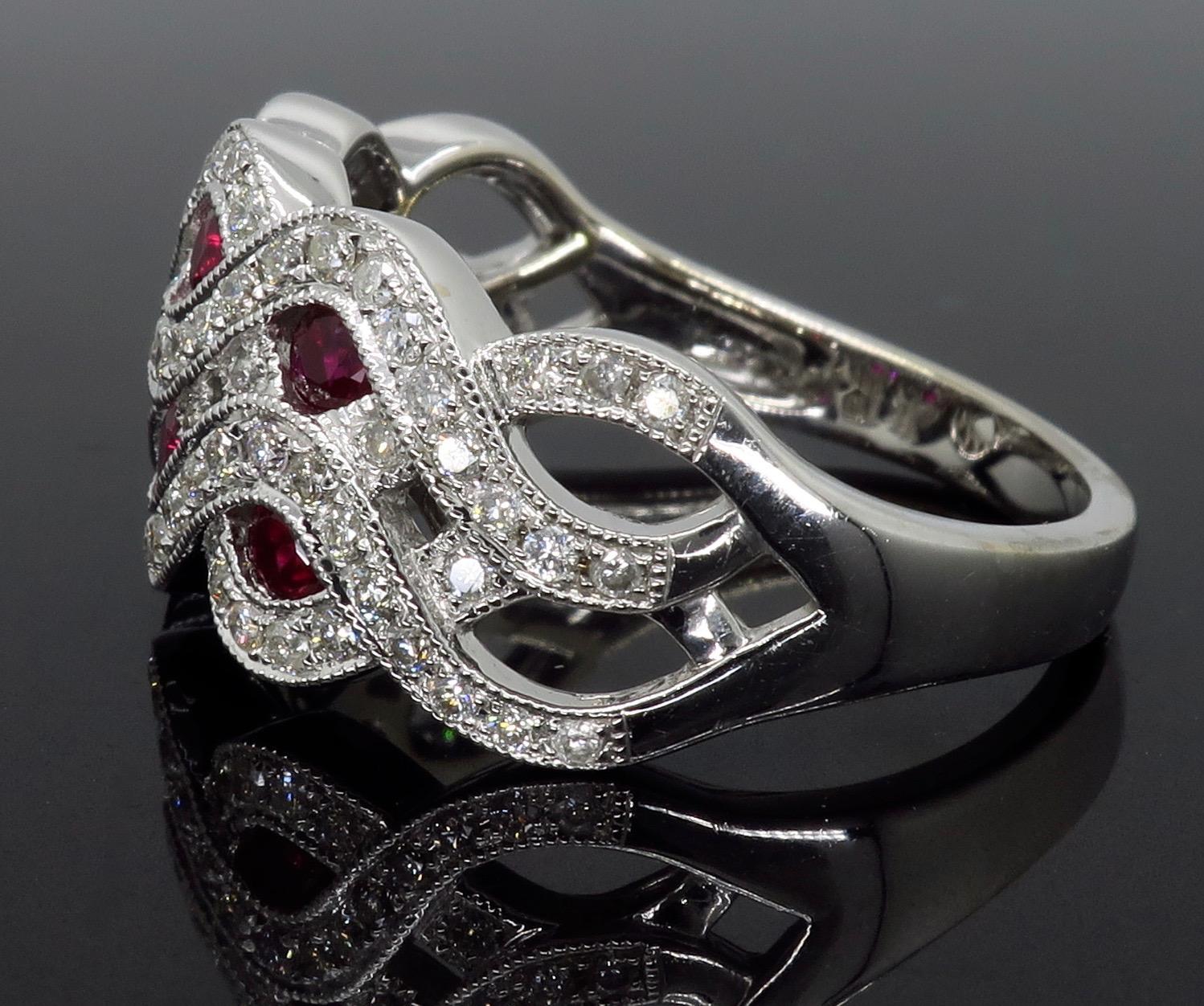 Women's or Men's Ruby and Diamond Wave Ring