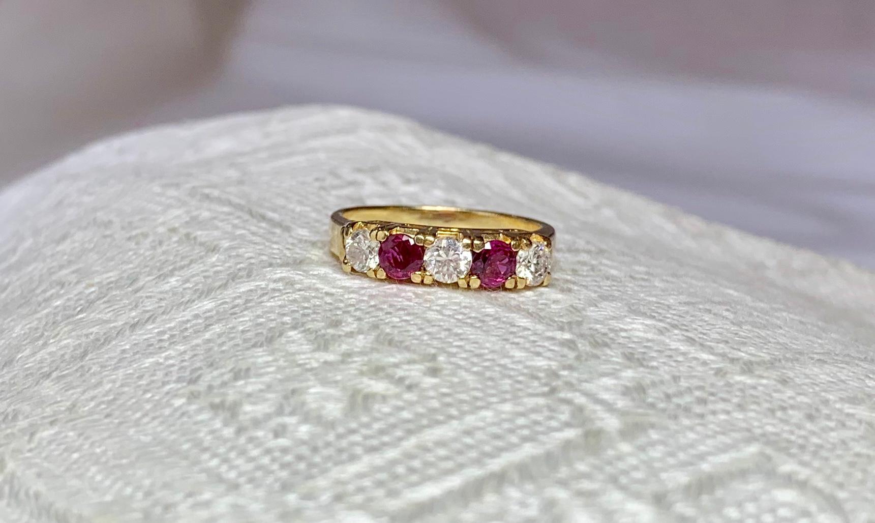 Contemporary Ruby Diamond Wedding Engagement Band Ring 14 Karat Gold