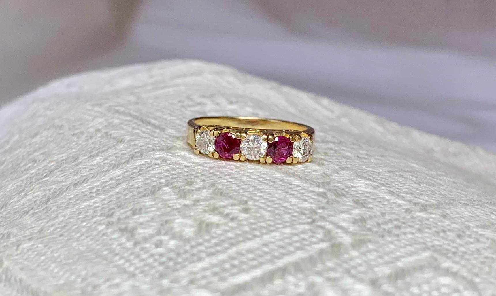 Anillo de compromiso de boda con diamante rubí Oro de 14 quilates Contemporáneo