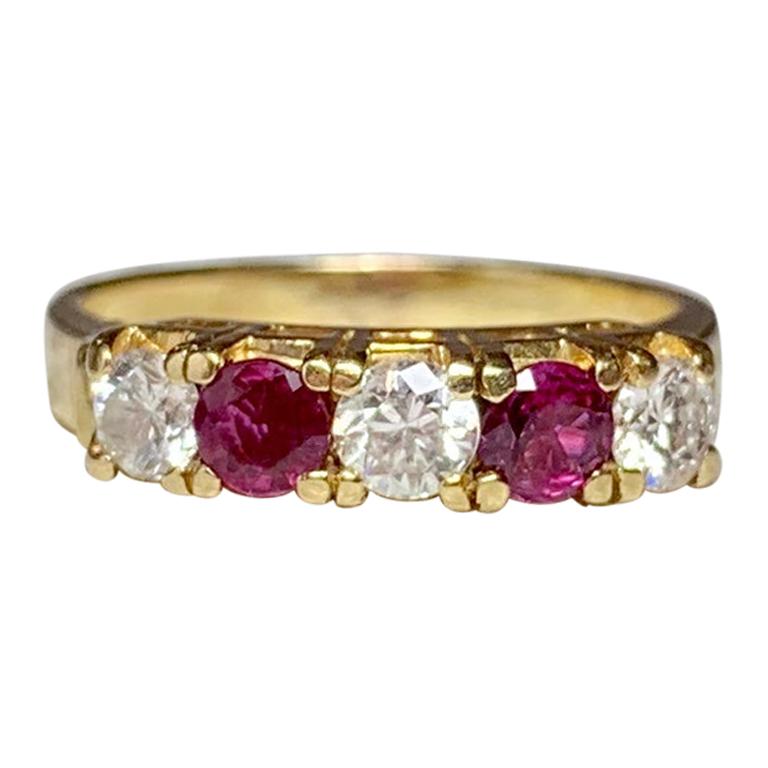 Ruby Diamond Wedding Engagement Band Ring 14 Karat Gold