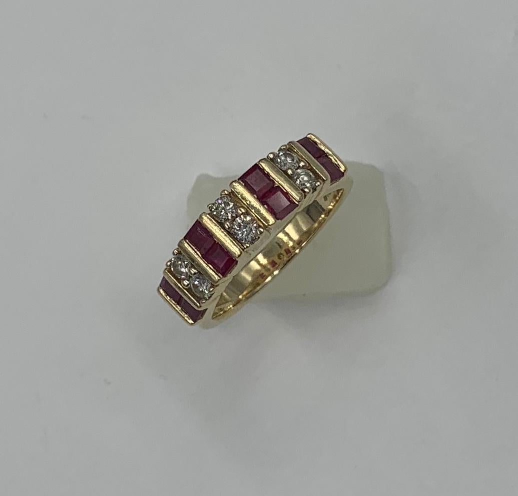 Square Cut Ruby Diamond Wedding Engagement Band Ring Stacking Stack 14 Karat Gold For Sale
