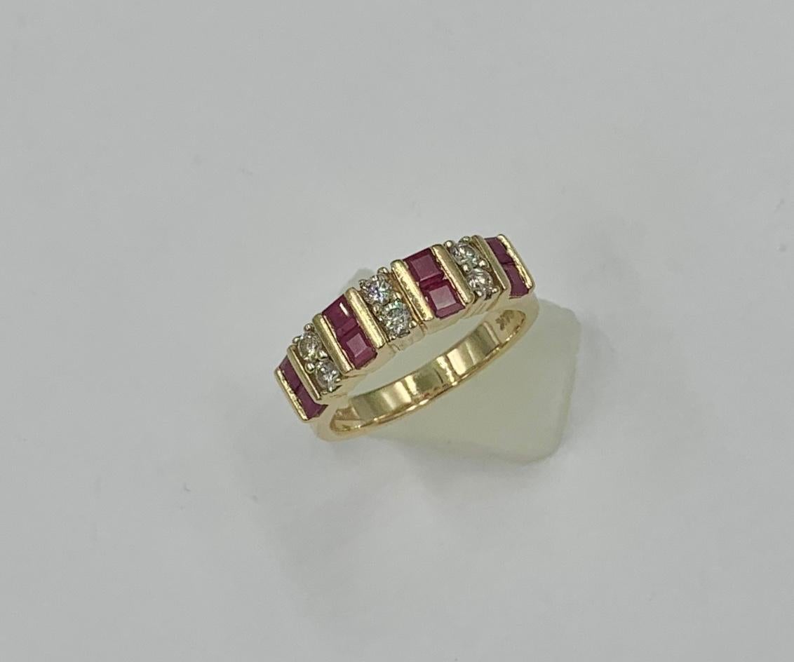 Ruby Diamond Wedding Engagement Band Ring Stacking Stack 14 Karat Gold In Excellent Condition For Sale In New York, NY
