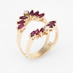 Ruby Diamond Wedding Ring Guard Wrap Vintage 14 Karat Gold Estate Jewelry