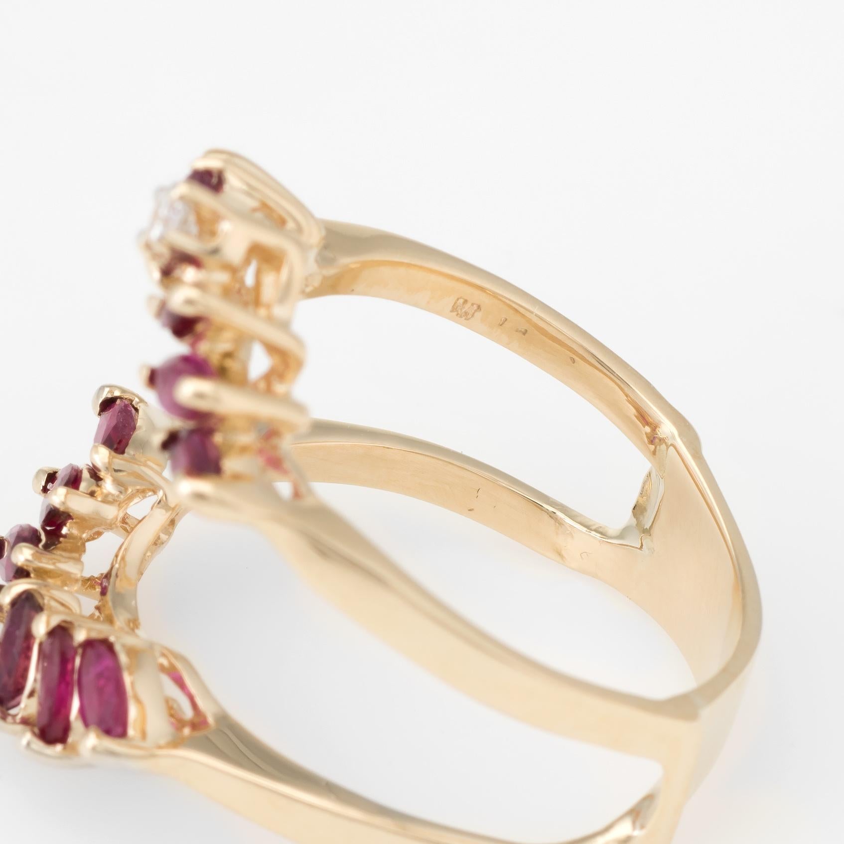 Marquise Cut Ruby Diamond Wedding Ring Guard Wrap Vintage 14 Karat Gold Estate Jewelry