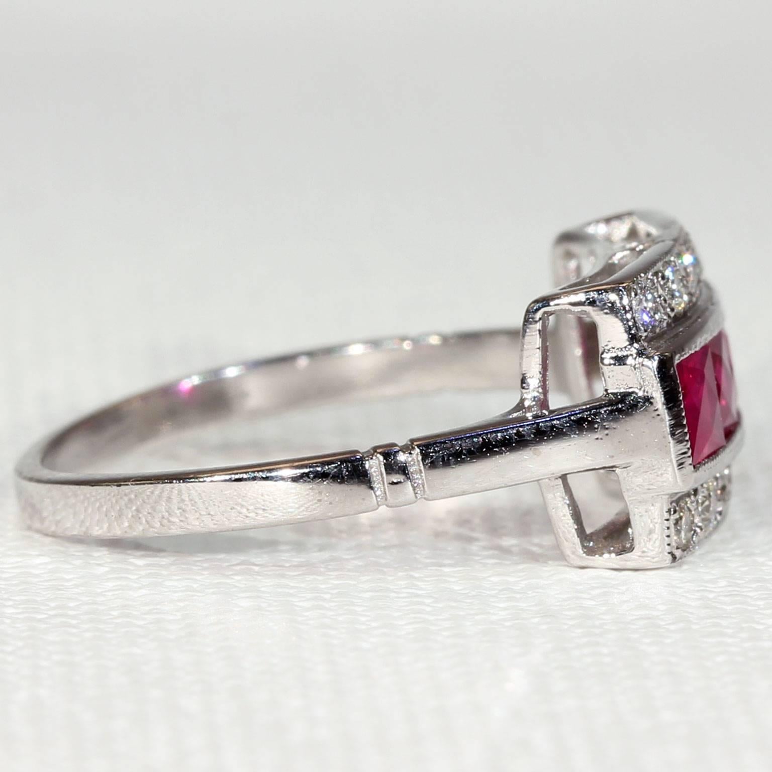 Contemporary Ruby Diamond White Gold Cocktail Ring For Sale