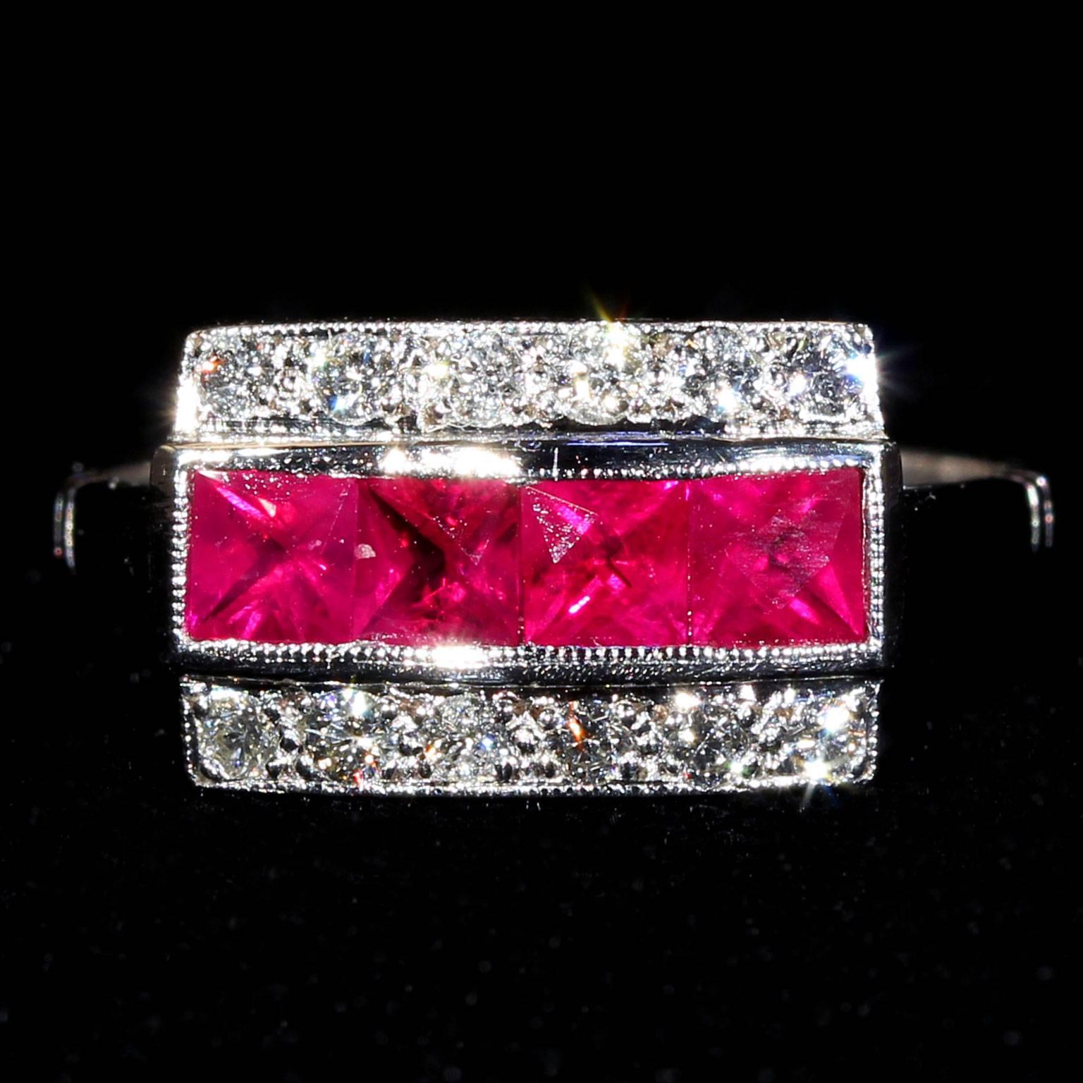Round Cut Ruby Diamond White Gold Cocktail Ring For Sale