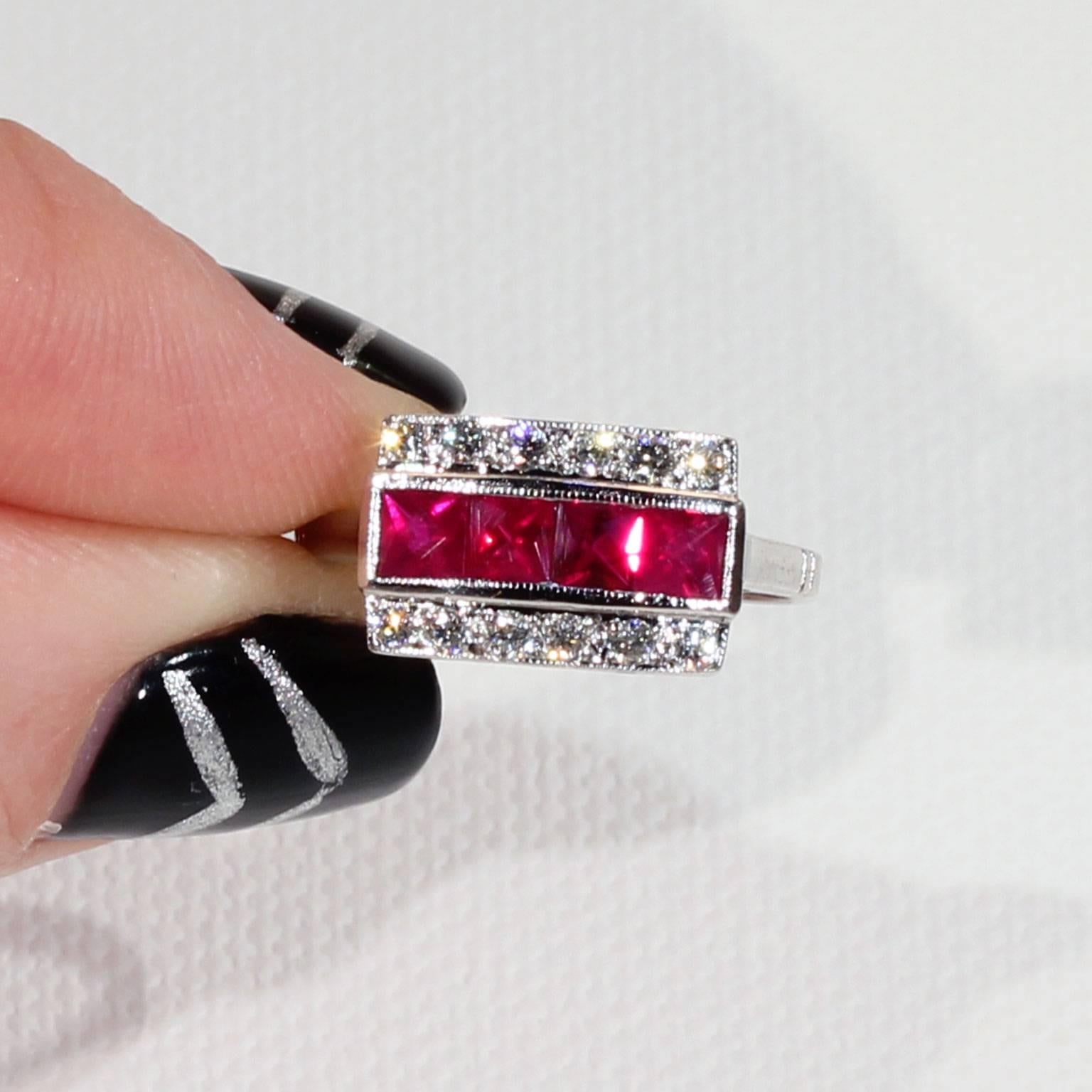 Ruby Diamond White Gold Cocktail Ring For Sale 2