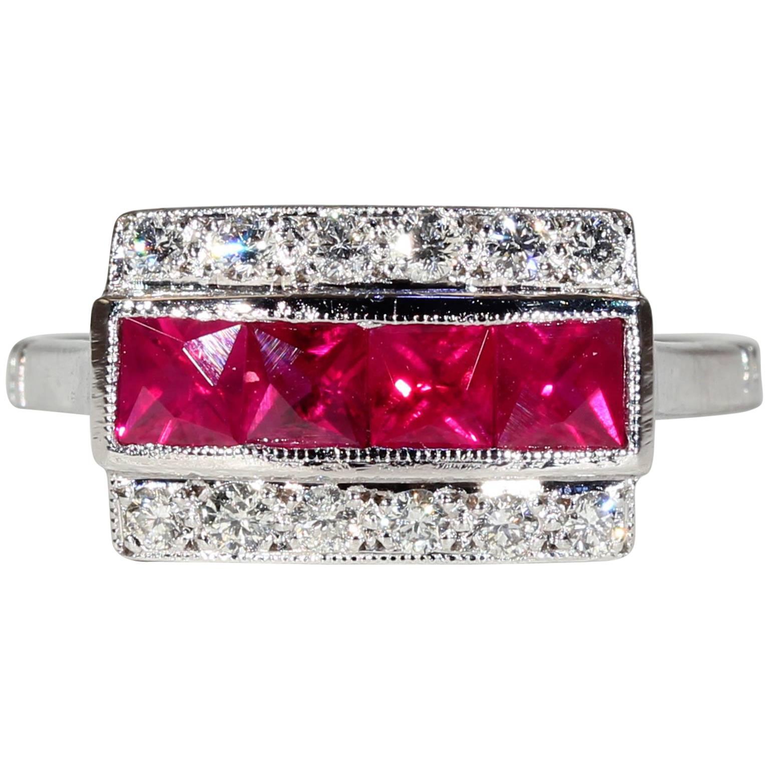 Ruby Diamond White Gold Cocktail Ring For Sale