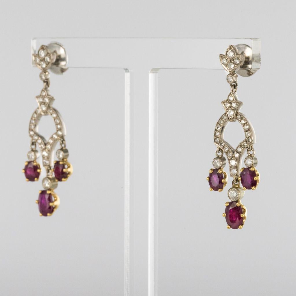 Ruby Diamond 18 Karat White Gold Drop Earrings In New Condition For Sale In Poitiers, FR