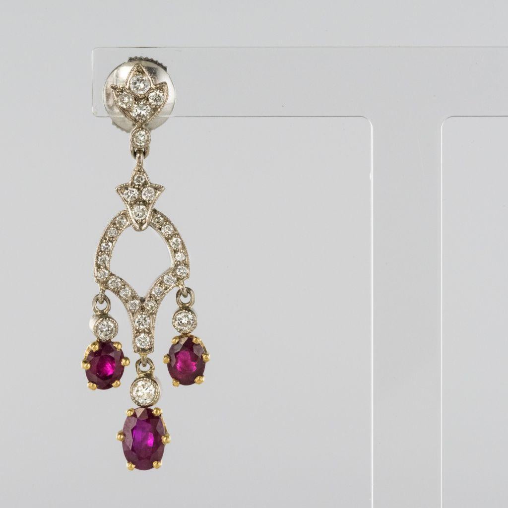 Women's Ruby Diamond 18 Karat White Gold Drop Earrings For Sale