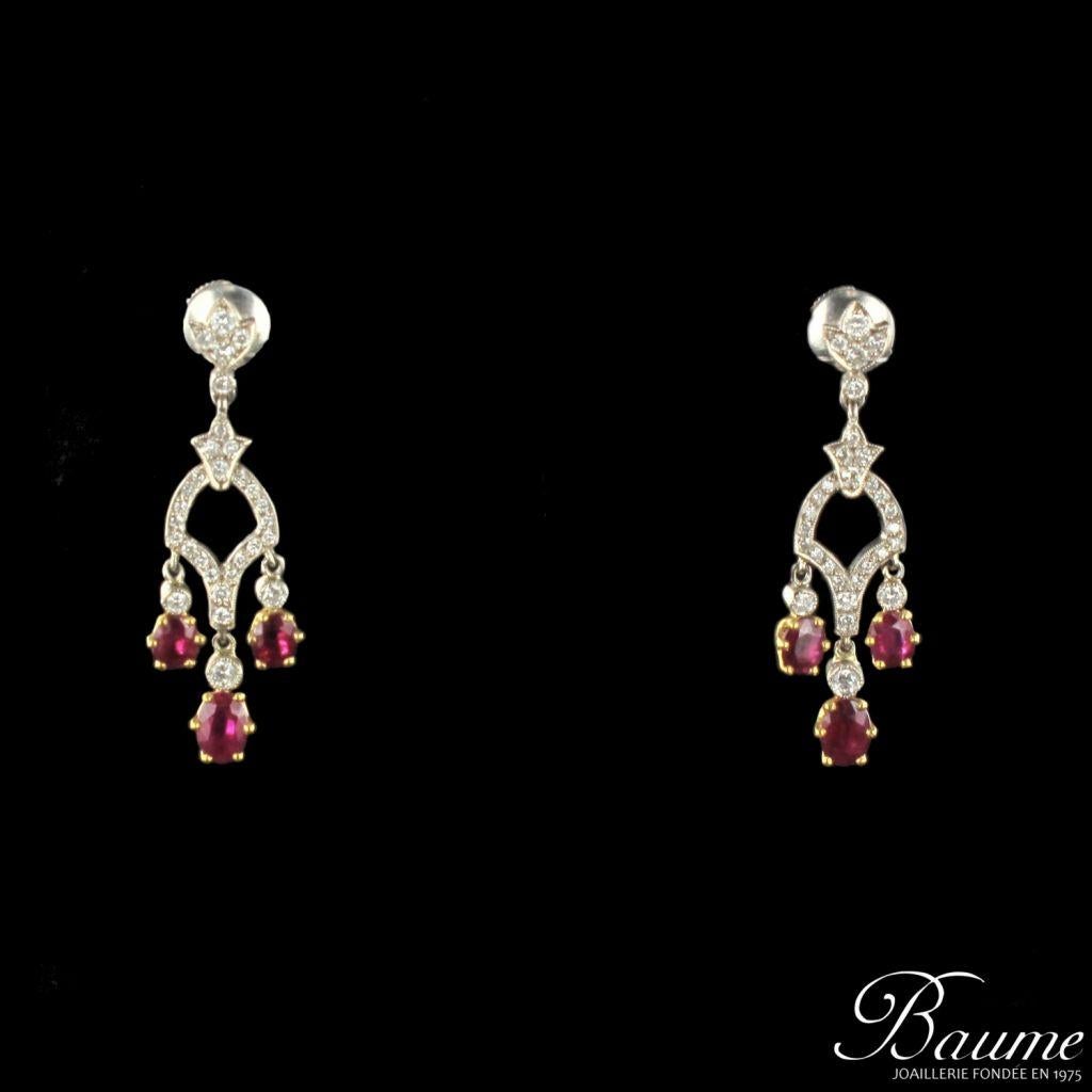 Boucles d'oreilles en or blanc 18 carats avec diamant et rubis en vente 1