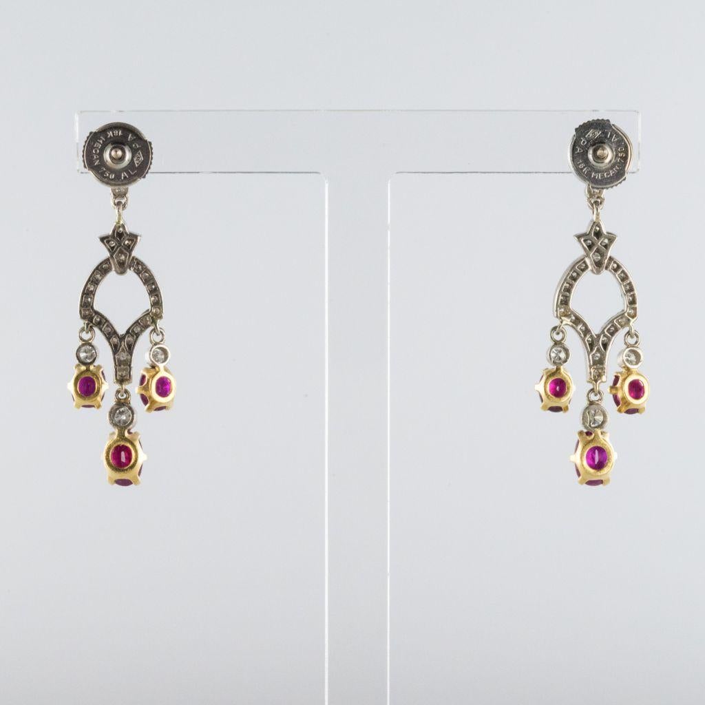 Ruby Diamond 18 Karat White Gold Drop Earrings For Sale 3