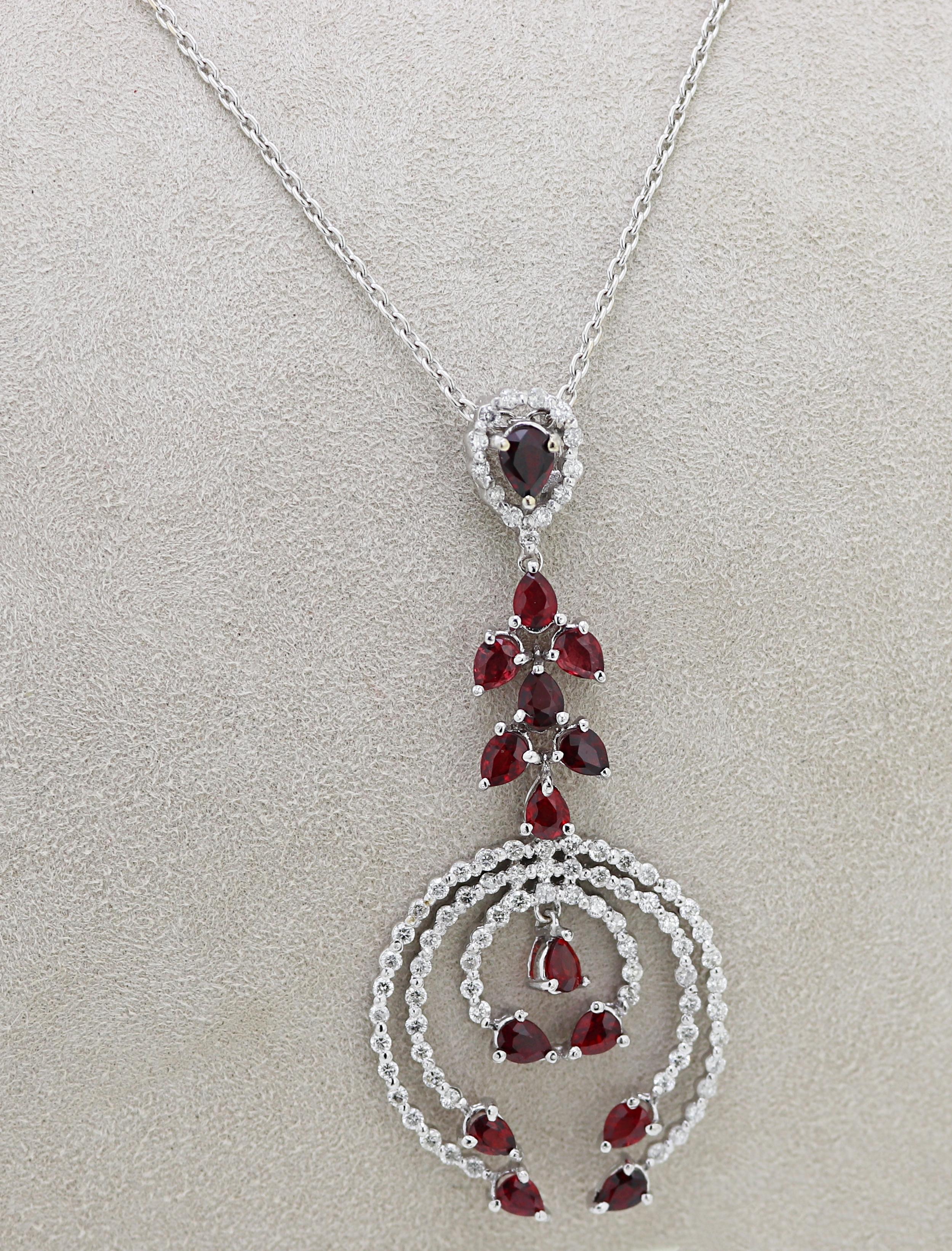 Artisan Ruby, Diamond, White Gold Necklace For Sale