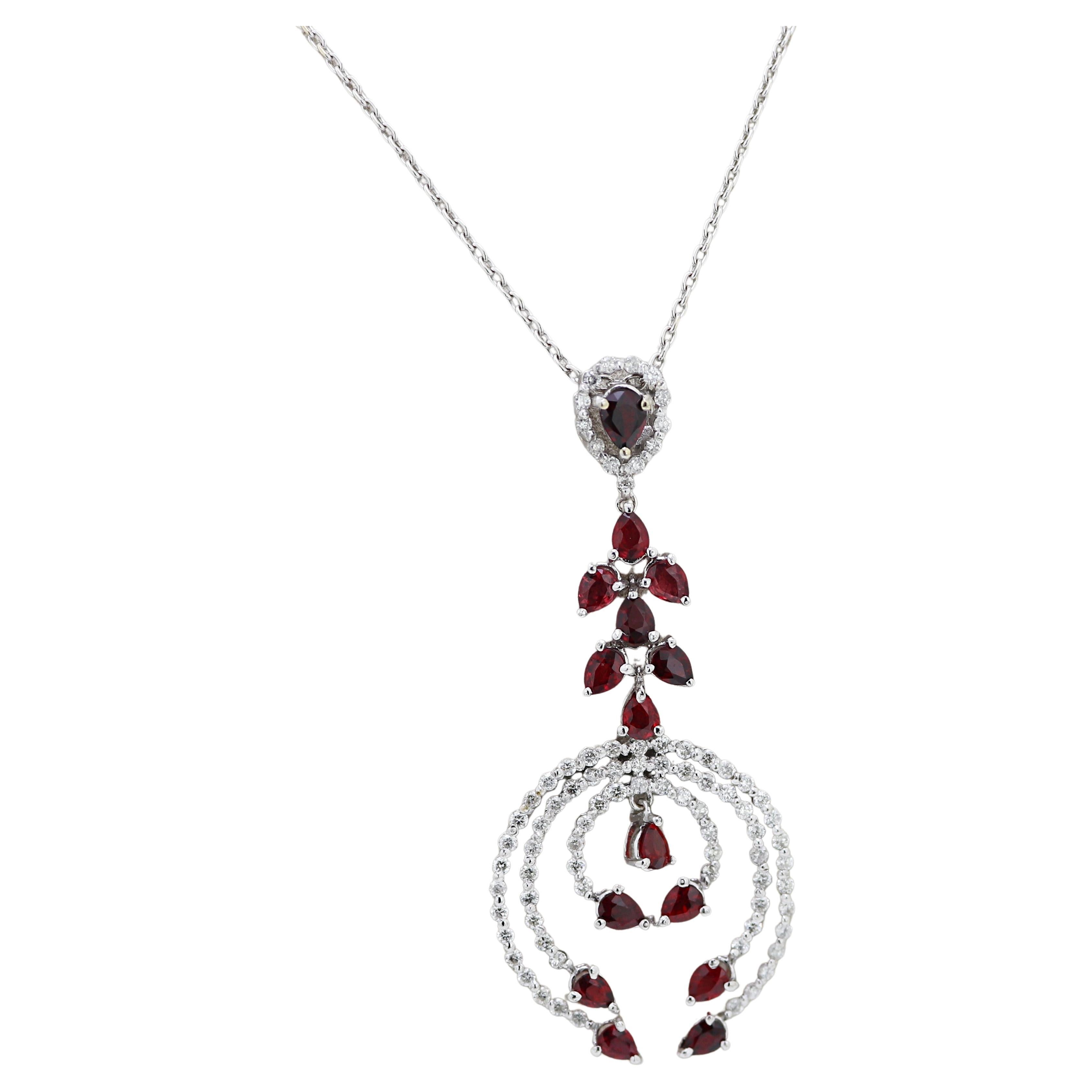 Ruby, Diamond, White Gold Necklace For Sale