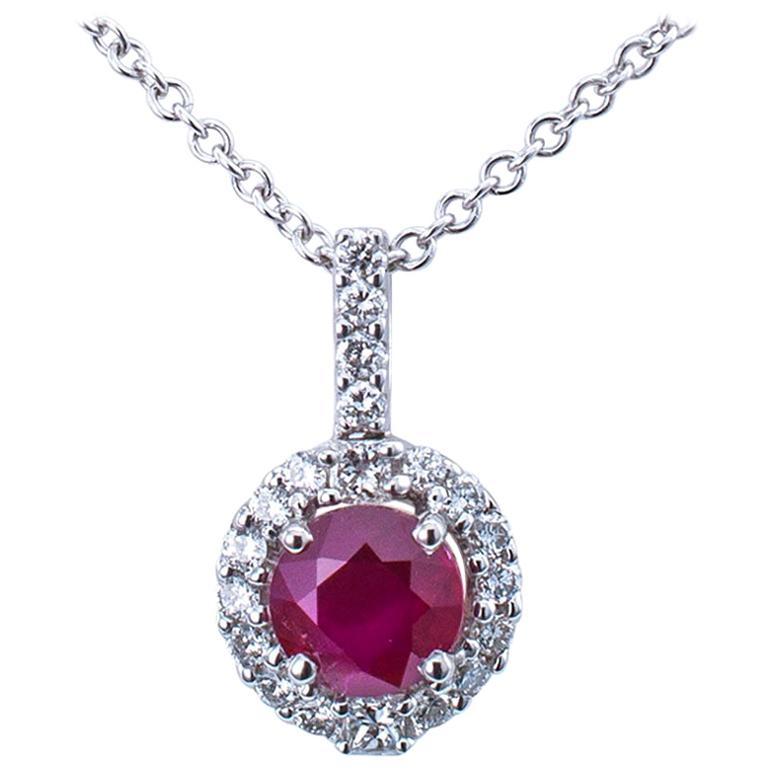 Ruby Diamond White Gold Pendant