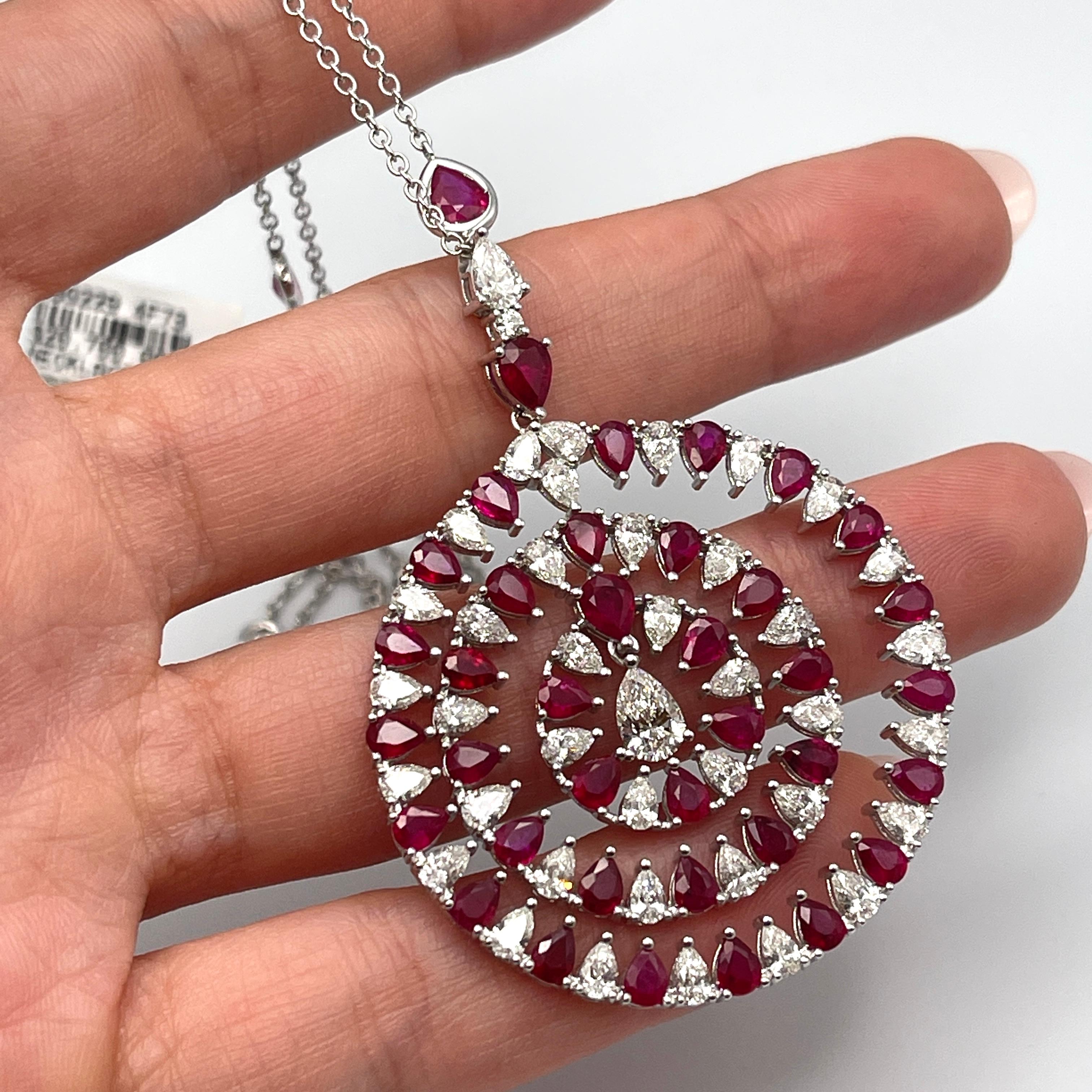 Women's or Men's Ruby & Diamond White Gold Pendant Necklace For Sale